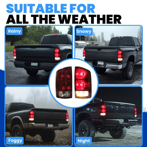 Solid Spare Pair Red Smoked Tail Lights w/Bulbs For 2002-2006 Dodge Ram 1500 03-06 2500 3500