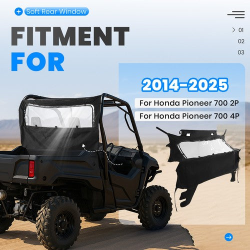 Solid Spare Soft Rear Panel Window Windshield For UTV Honda Pioneer 700/700-4 2014-2025