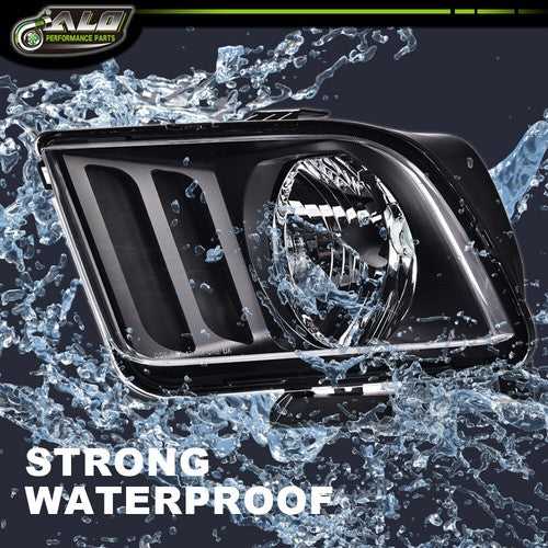 Solid Spare Headlights For 2005 2006 2007 2008 2009 Ford Mustang Black Housing CLear Lens