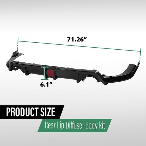 Solid Spare Fit For 2016-2021 Honda Civic Black Rear Lip Diffuser Body Kit w/ LED Light