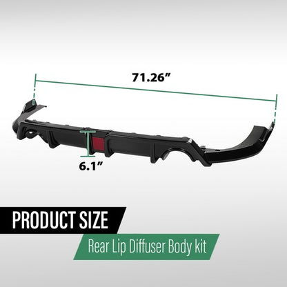 Solid Spare Fit For 2016-2021 Honda Civic Black Rear Lip Diffuser Body Kit w/ LED Light
