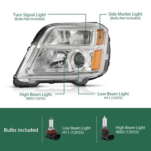 Solid Spare Fit For 10-15 GMC Terrain SL/SLT/SLE Halogen Headlight Assembly Left Side