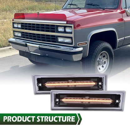 Solid Spare Fit For 1981-1991 GMC Chevy Pickup Truck LED Front Side Marker Lights Smoke