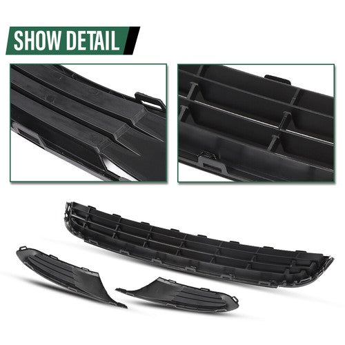 Solid Spare Fit For 10-14 VW Jetta Front Bumper Lower Grille w/ Chrome Trim+Fog Light Cover