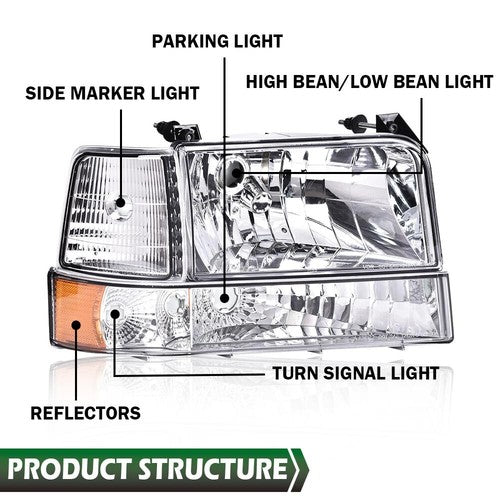 Solid Spare Amber Corner Bumper Lamps Headlights Chrome Fit For 1992-1996 Ford F-150 Bronco