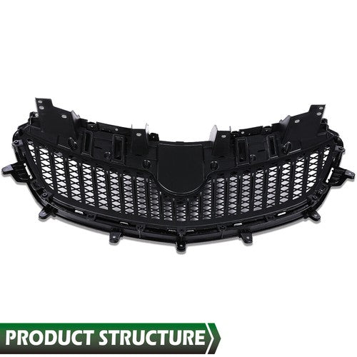 Solid Spare Front Bumper Upper Grille Grill w/ Chrome Trim Fit For 2017-2020 Buick Encore