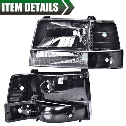 Solid Spare Fit For 1992-1996 Ford F150 F250 F350 Bronco Clear Black Headlights Bumper Lamps