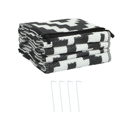 Solid Spare Outdoor Rug Outdoor Indoor RV Mat Carpet For Patio Backyard Black & White 6x9 ft