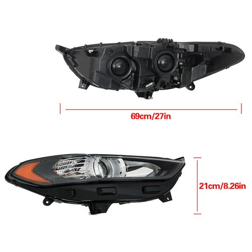 Solid Spare Clear Lens Headlights Replacement Halogen Black For Ford Fusion 2013-2016 LH+RH