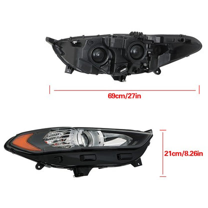 Solid Spare Clear Lens Headlights Replacement Halogen Black For Ford Fusion 2013-2016 LH+RH