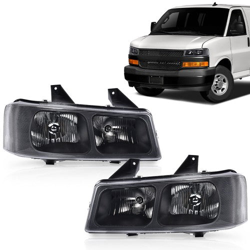 Solid Spare Fit For 2003-2023 Chevrolet Express GMC Savana Van Left+Right Headlights Black