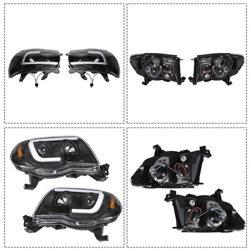 Solid Spare Pair Headlights Front Grille Chrome Shell W/Black Insert For 05-11 Toyota Tacoma