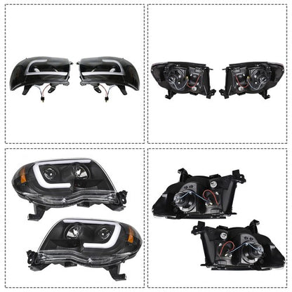 Solid Spare Pair Headlights Front Grille Chrome Shell W/Black Insert For 05-11 Toyota Tacoma