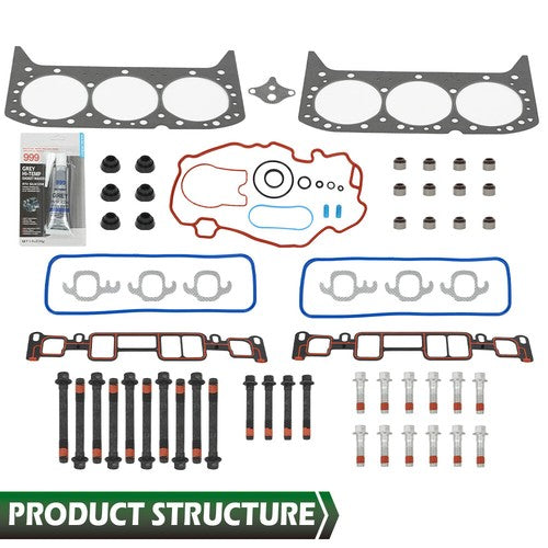 Solid Spare Fit For 96-06 Chevrolet GMC V6 Savana 4.3L Vortec OHV Head Gasket Set Bolts