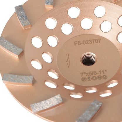 Solid Spare 7" Concrete Grinding Cup Wheels 12 Turbo Diamond Abrasive Seg 5/8"-11 Arbor US