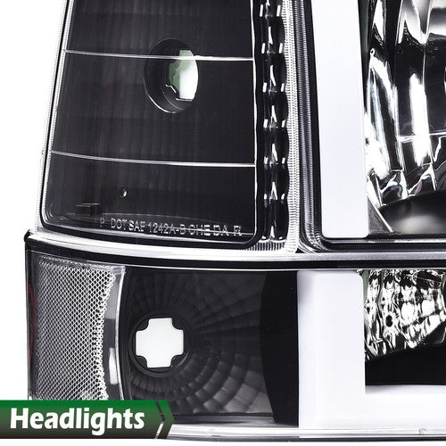 Solid Spare Fit For 92-96 Ford F150 F250 F350 Bronco Clear/Black LED DRL Headlights