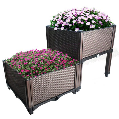 Solid Spare Set of 2 Elevated Plastic Planter Box Elevated Raised Garden Bed Indoor Outdoor