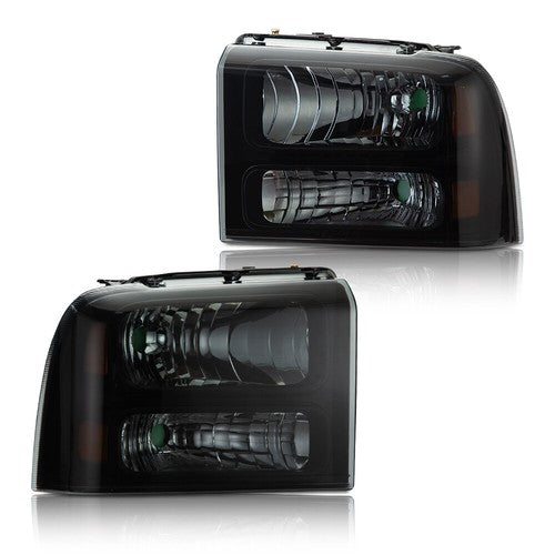 Solid Spare Fit For 2005-2007 Ford F250 F350 F450 F550 Super Duty Smoke Lens Headlights