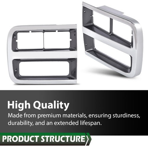 Solid Spare Fit For 1992-1995 Chevrolet G10 G20 G30 Silver Headlight Trim Bezel Left+Right