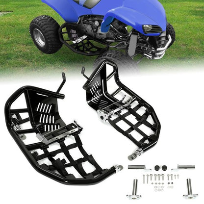 Solid Spare Nerf Bars For Kawasaki KFX 700 Pro Peg Heel Guards Steel Side Step Bar BLK Nets