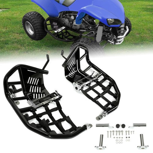 Solid Spare Nerf Bars For Kawasaki KFX 700 Pro Peg Heel Guards Steel Side Step Bar BLK Nets