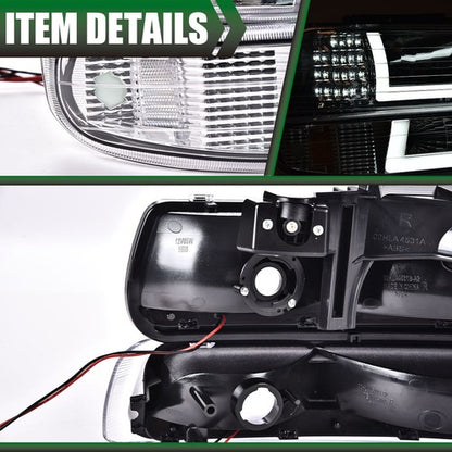 Solid Spare Fit For 99-06 Silverado Suburban Tahoe LED DRL Chrome Headlights+Fog Lights