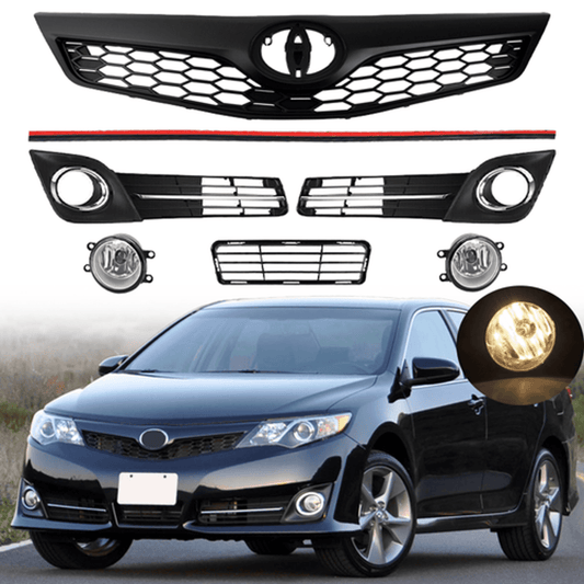Solid Spare For 2012-2014 Toyota Camry SE Upper & Lower Grille + Halogen Fog lights 6PCS