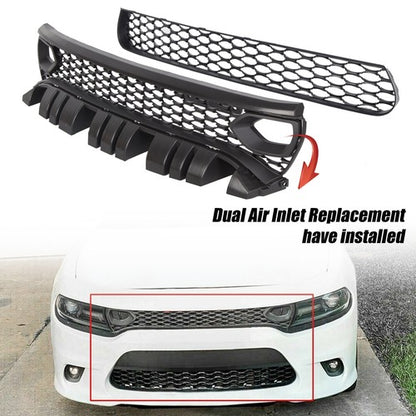 Solid Spare For 2015-23 DODGE CHARGER RT SCAT PACK SRT STYLE Front Upper + Lower Grille Kit
