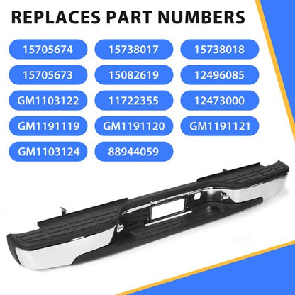 Solid Spare Complete Chrome Rear Bumper for 1999-2007 Chevy Silverado GMC Sierra 1500 2500
