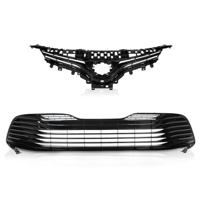 Solid Spare Front Upper & Lower Bumper Grille Grill Fit For 2018-2020 Toyota Camry LE XLE