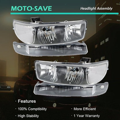 Solid Spare For GMC Sierra 1500 99-07 & Yukon 00-06 Headlight Black Housing Halogen Clear