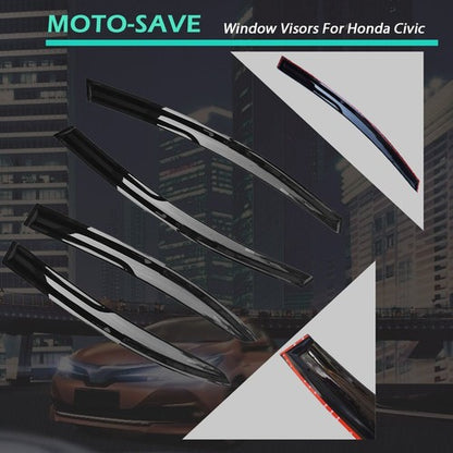 Solid Spare Window Rain Guard Visors 4-Door Sedan For Honda Civic 2006-2011 Mugen II Style