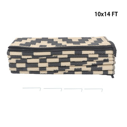 Solid Spare 10x14 ft Outdoor Plastic Straw Rug For Camping Outdoor Carpet Black & Beige