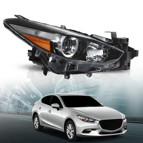Solid Spare Black Halogen Projector Headlight Fit For 2017-2018 Mazda 3 Right Passenger Side
