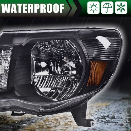 Solid Spare Fit For 2005-2011 Toyota Tacoma Amber/Black Headlights Headlamps Left & Right