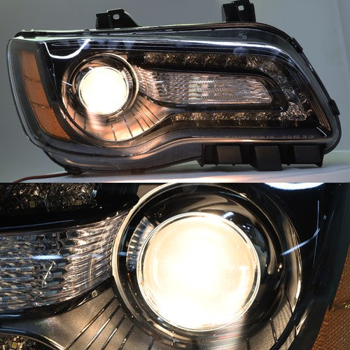 Solid Spare Pair Headlights Headlamps Halogen Black Clear Lens For Chrysler 300 2011-2014