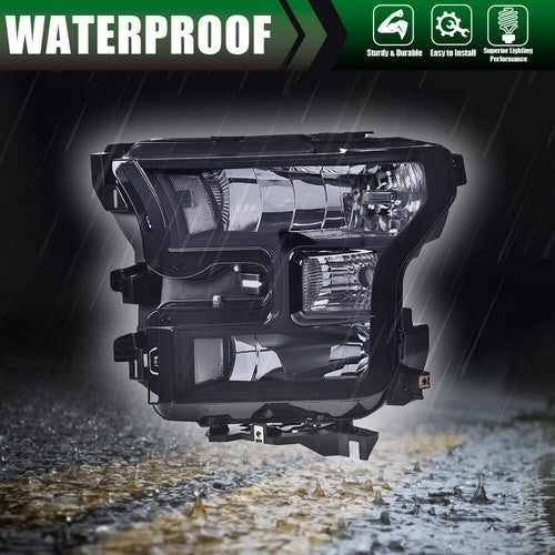 Solid Spare Fit For 15-17 Ford F-150 Smoke Lens Chrome Housing Headlights Headamps LH RH