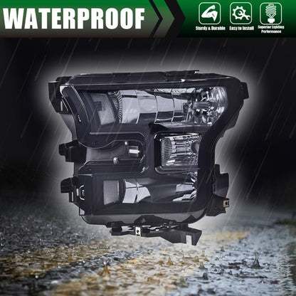 Solid Spare Fit For 15-17 Ford F-150 Smoke Lens Chrome Housing Headlights Headamps LH RH