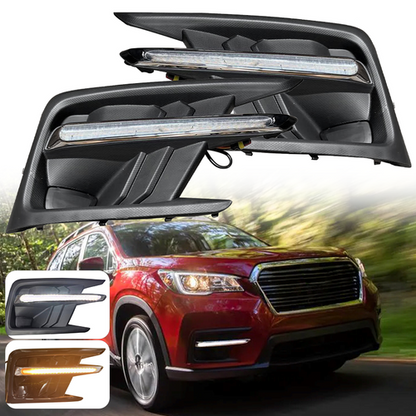 Pair Fog Light Covers W/LED White DRL+Yellow Turn Signal For 19-22 Subaru Ascent