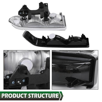 Solid Spare Fit For 98-04 Chevy S10 Blazer Chrome/Amber Corner Headlights Bumper Headlamps