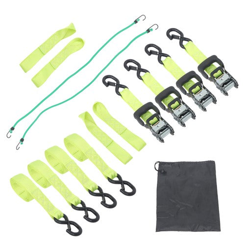 Solid Spare 4-Pack 1.6"x8' Green Ratchet Straps Kit 5,208lb Break Strength w/ Safety S Hooks