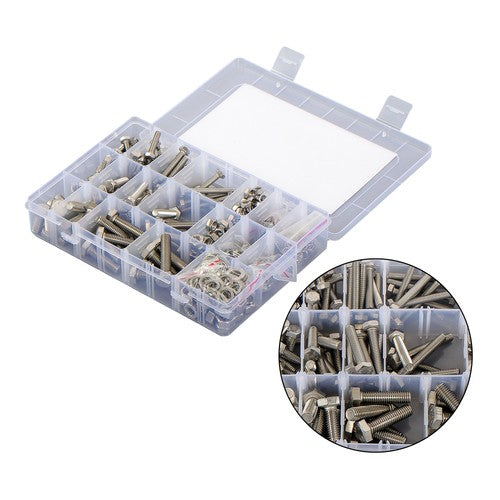 Solid Spare 408 Pieces M5 M6 M8 Bolts and Nuts Flat & Lock Washers Combination Kit