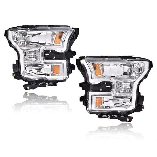 Solid Spare Chrome Headlights Amber Corner Headlamp For 2015-2017 Ford F150 F-150 Left+Right