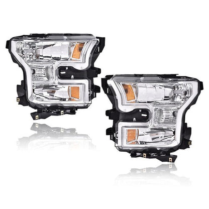 Solid Spare Chrome Headlights Amber Corner Headlamp For 2015-2017 Ford F150 F-150 Left+Right