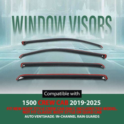 Solid Spare Fit For 2019-2025 Ram 1500 Crew Cab Rain Guards Window Visors Vent Shade