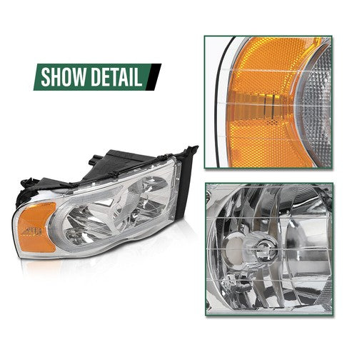 Solid Spare Fit For 2002-2005 Dodge Ram 1500 2500 3500 Clear/Chrome LED Tube DRL Headlights