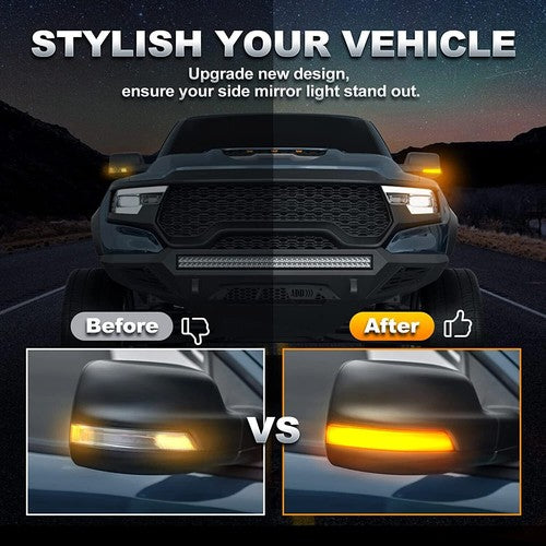 Rear Mirror LED Smoke Sequential Turn Signal Light For 2019-2022 Dodge Ram 1500
