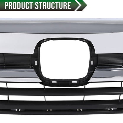 Solid Spare Fit For 19-21 Honda Pilot Front Bumper Upper Grille Grill w/ Chrome Trim