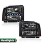 Solid Spare Fit For 2005-2007 Ford F250 F350 F450 F550 Super Duty LED DRL Headlights Black