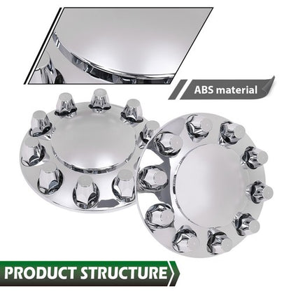 Solid Spare Silver Front Axle Wheel Cover with Hub Cap 33mm Lug Nuts For Semi Truck Set of 2